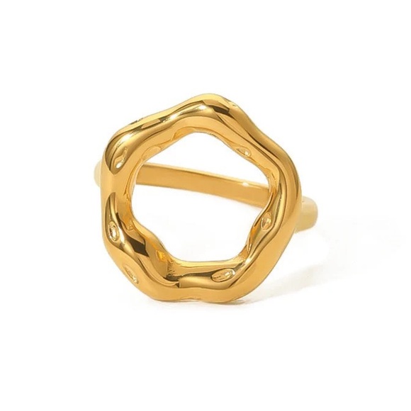24K Gold Melted Circle Ring*Minimalist Ring*Waterproof Ring*Round Ring* - Picture 4 of 4